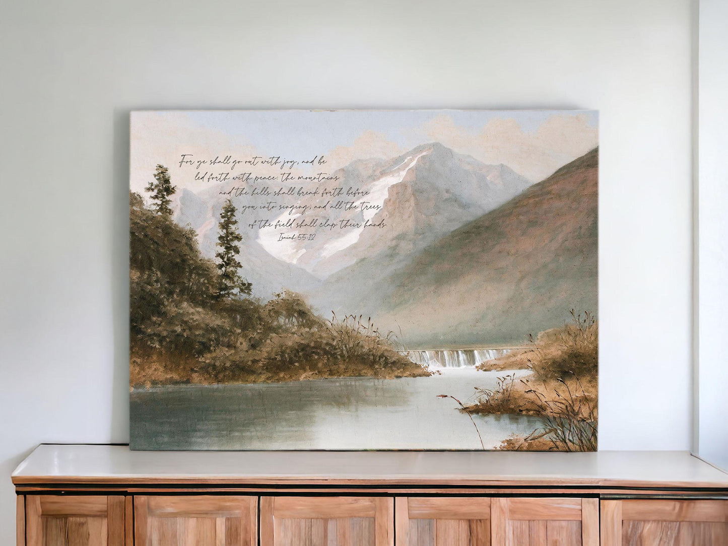 For ye shall go out with joy, and be led forth with peace | Modern Landscape Wall Art | Scripture Wall Art | Home Decor | Isaiah 55:12