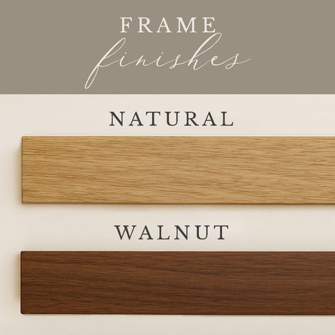 three different types of wood finish: natural, walnut, and brown.