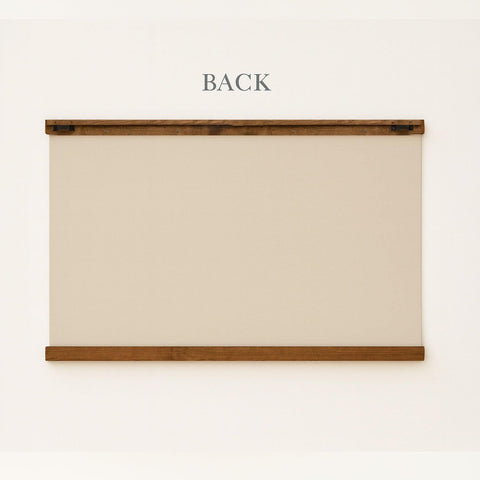 a blank canvas or board mounted on a wall, with the word "BACK" written above it.