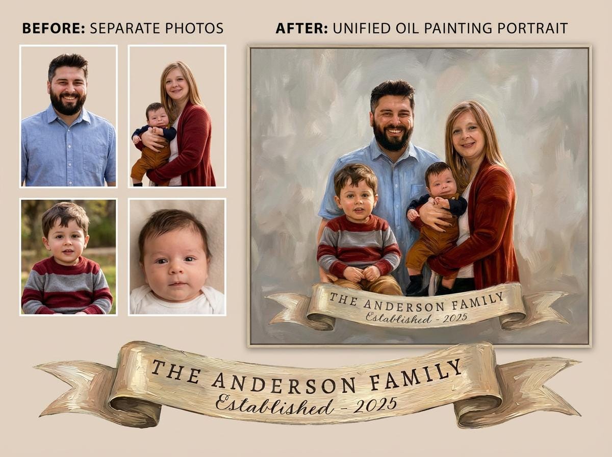Custom Family Oil Painting From Photo • Keepsake Canvas Wrap • Personalized Portrait • Christmas Gift