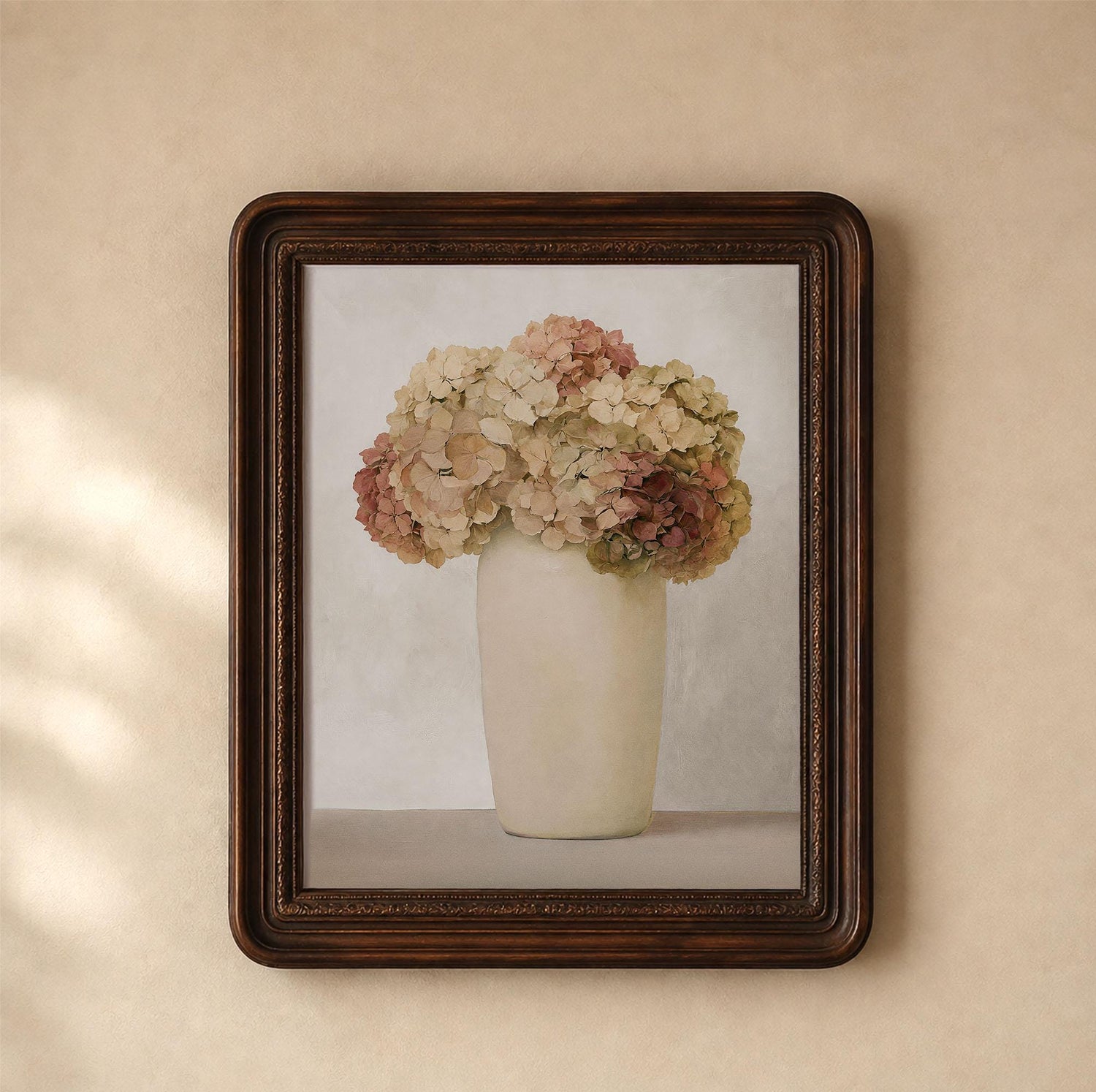 Vintage Hydrangea Botanical Print, Neutral Floral Art, Cottagecore Wall Decor (Digital Download)