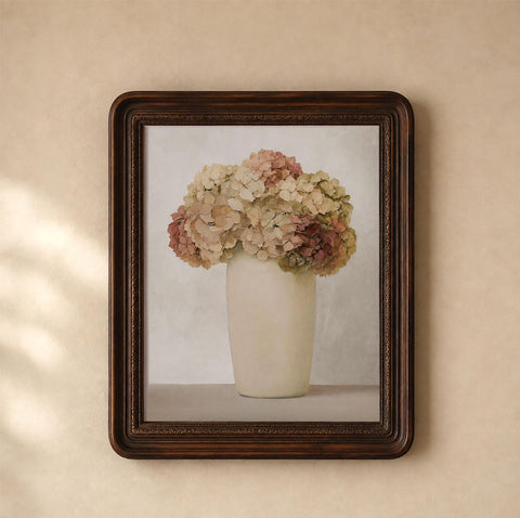 Vintage Hydrangea Botanical Print, Neutral Floral Art, Cottagecore Wall Decor (Digital Download)