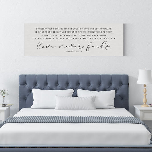 Love Never Fails | 1 Corinthians 13:4-8 | Bible Verse Wall Art - Forever Written