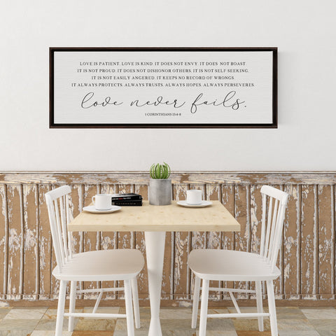 Love Never Fails | 1 Corinthians 13:4-8 | Bible Verse Wall Art - Forever Written