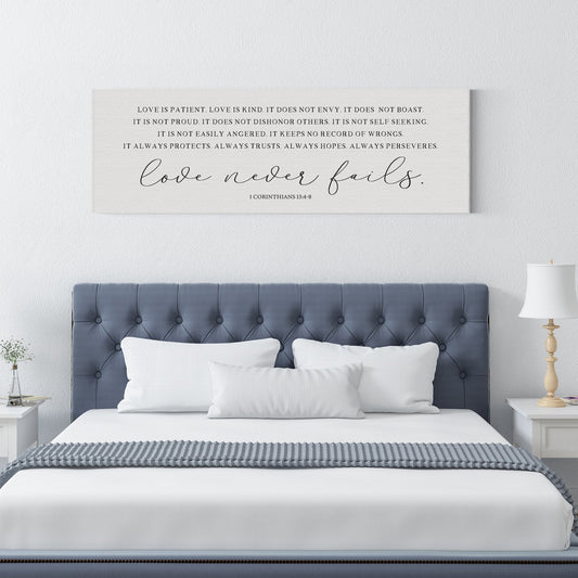 Love Never Fails Love Sign, Scripture Canvas Wall Art, | 1 Corinthians 13:4-8, Bible Verse Sign, Classic Wall Art Sign - Forever Written