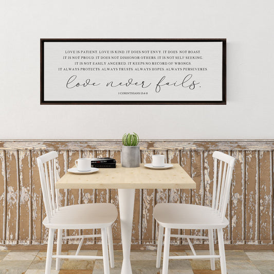 Love Never Fails Love Sign, Scripture Canvas Wall Art | Classic Wall Art Sign