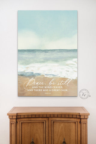Peace be still Coastal Canvas Wall Art, | Christian Wall Art | Coastal Beach Mark 4:39