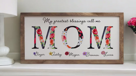 Personalized MOTHER'S Day Gift | My Greatest Blessings Call Me Mom | Gift for Mom | Wood Sign for Mom | Mother's Day Wood Sign, Birth Flower