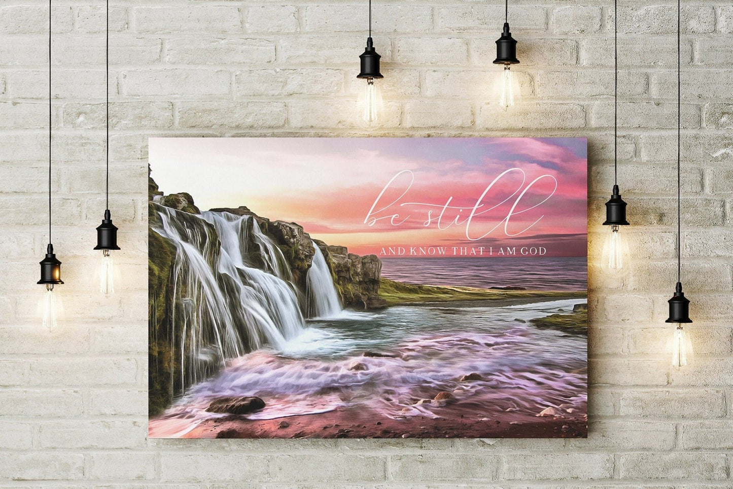 Be Still And Know That I Am God | Waterfall Scripture Wall Art | Psalm 46:10 | Scripture Christian Canvas | Waterfall Bible Verse Wall Art - Forever Written