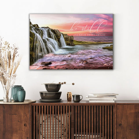 Be Still And Know That I Am God | Waterfall Scripture Wall Art | Psalm 46:10 | Scripture Christian Canvas | Waterfall Bible Verse Wall Art - Forever Written