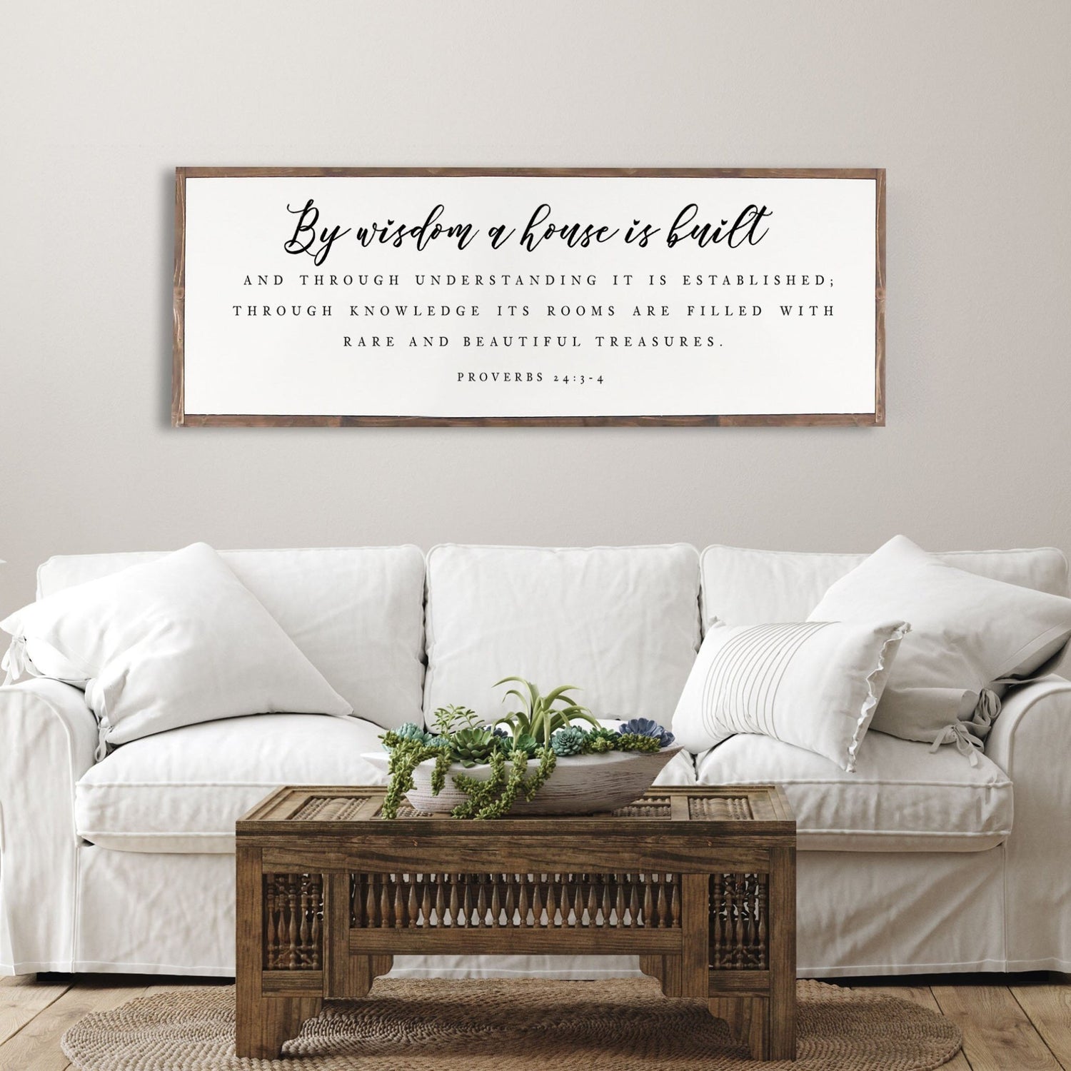 By Wisdom A House Is Built -| Scripture Rustic Wood Sign | Christian Wall Décor | Proverbs 24:3-4 Scripture Wood Sign Rustic Wood Sign - Forever Written