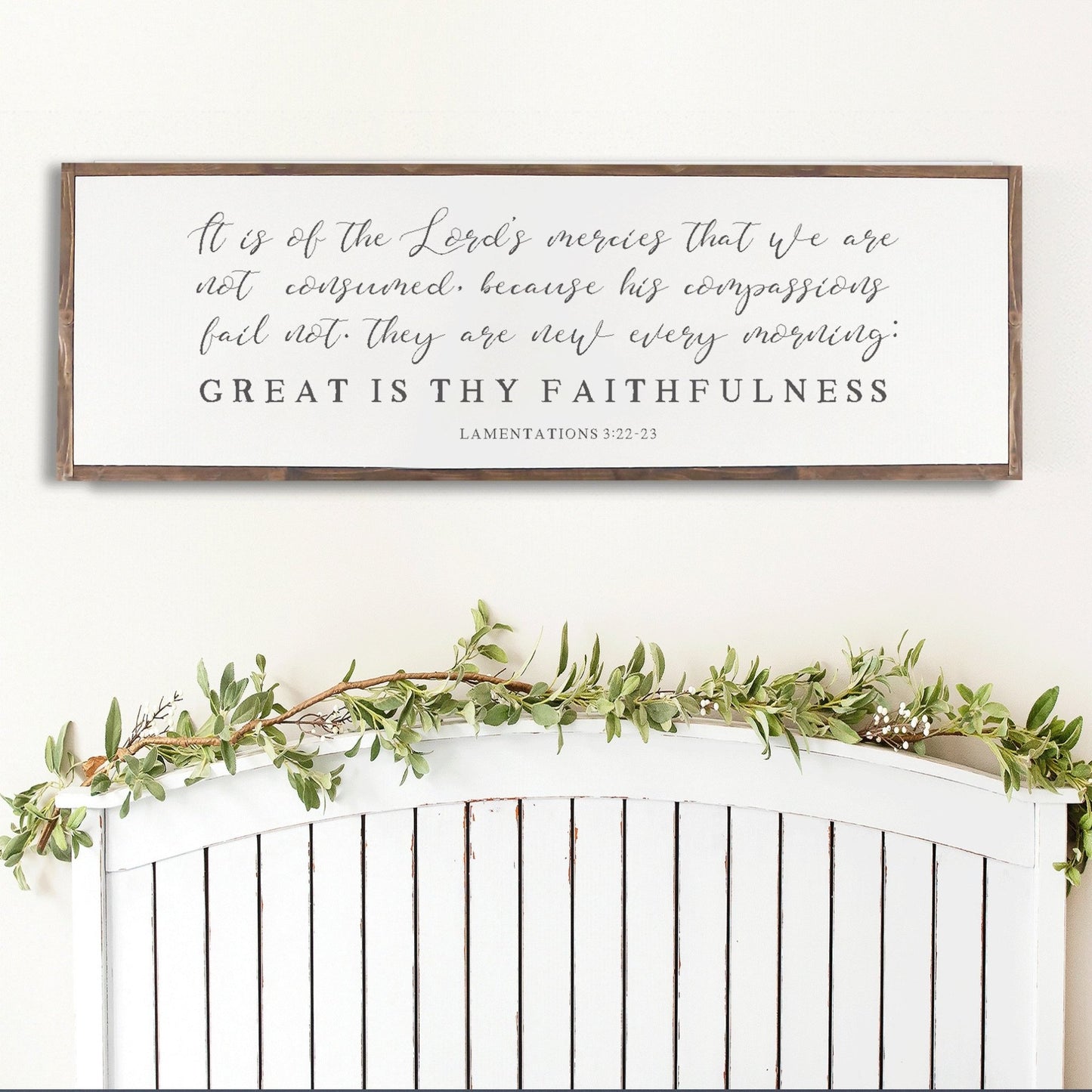 Great Is Thy Faithfulness Wood Sign, Hand Painted, Rustic Wood Sign BEDROOM SIGN - Lamentations 3:22-23 - Forever Written