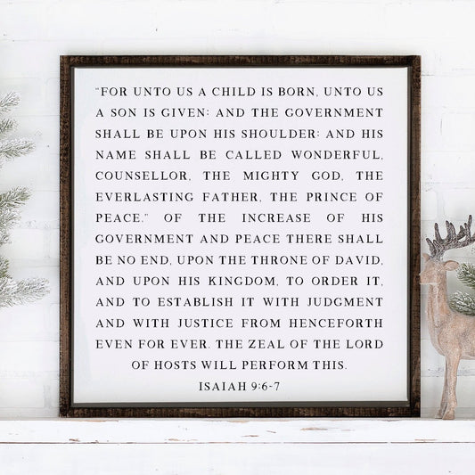For Unto Us A Child is Born CHRISTMAS Scripture Sign, Home Decor Sign, Christmas Decor Idea, Digital, Canvas Print and wood Frame Options