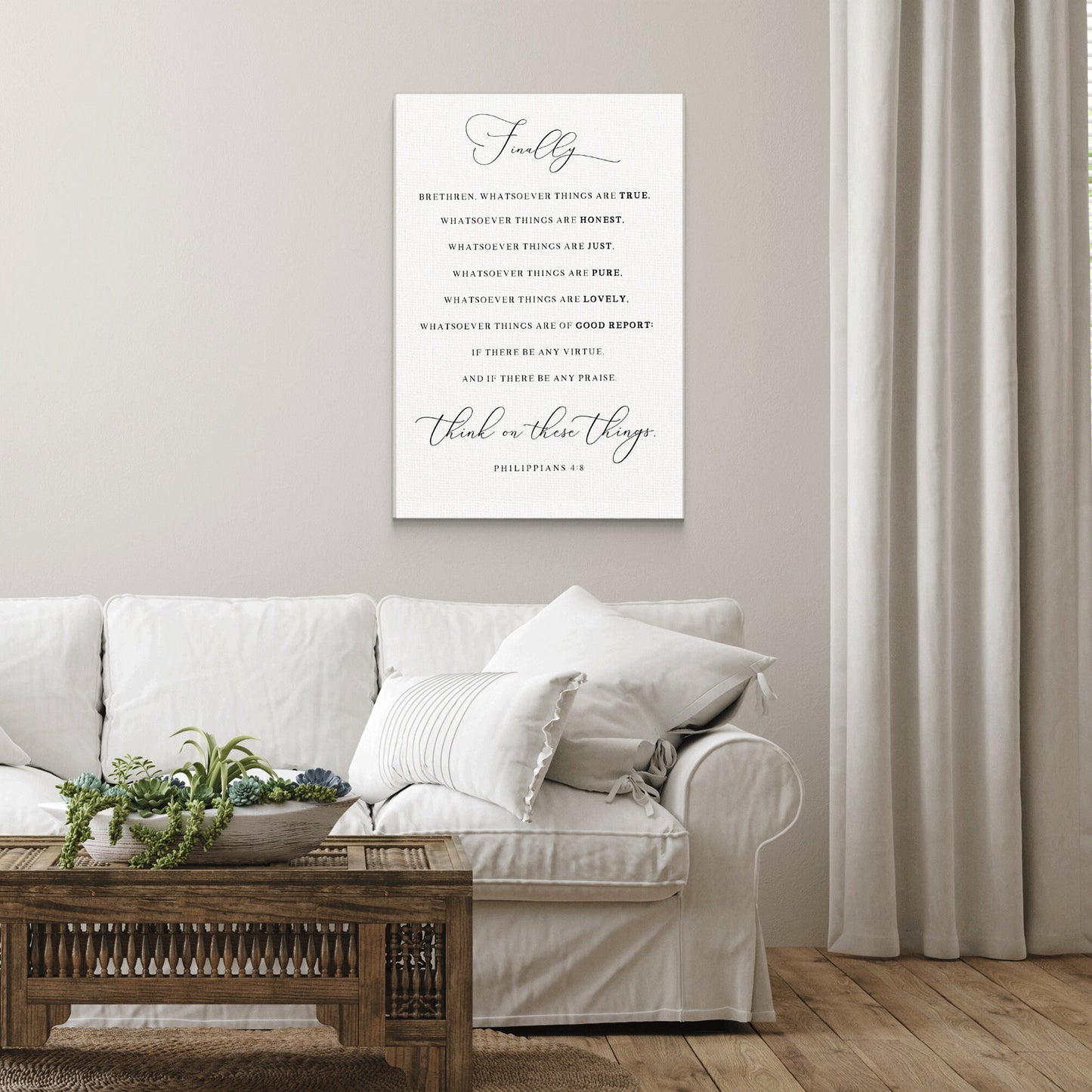 Think On These Things | Scripture Sign | Christian Wall Decor | Bible Verse Wall Art Sign | Philippians 4:8 Sign With Frame Options