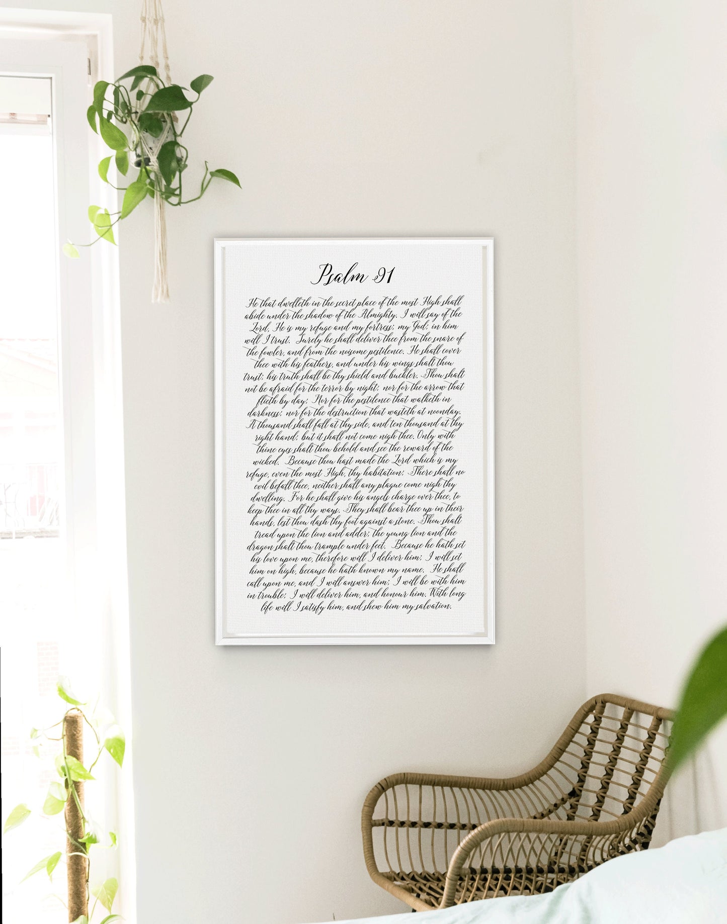 Psalm 91 Scripture Wall Art | Bible Verse Sign | Christian Wall Decor | Bible Verse Wall Art Sign | Psalm 91 Sign With Wood Frame Options