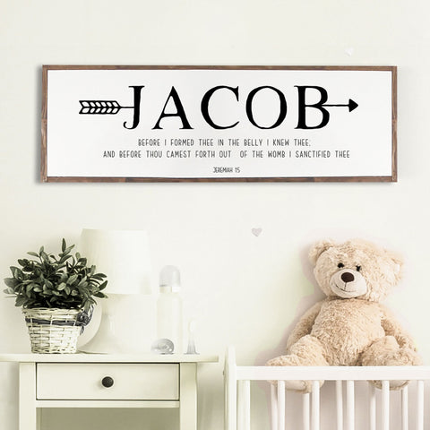 PERSONALIZED SCRIPTURE NURSERY Wood Sign, Hand Painted, Nursery Rustic Wood Sign  Jeremiah 1:5, Before I formed Thee