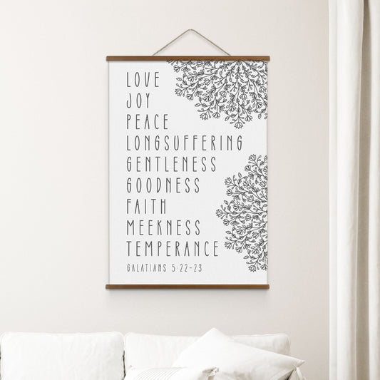 The Fruit of the Spirit | Bible Verse Hanging Canvas | Galatians 5:22-23 Scripture Wall Art Wood Hanging Canvas