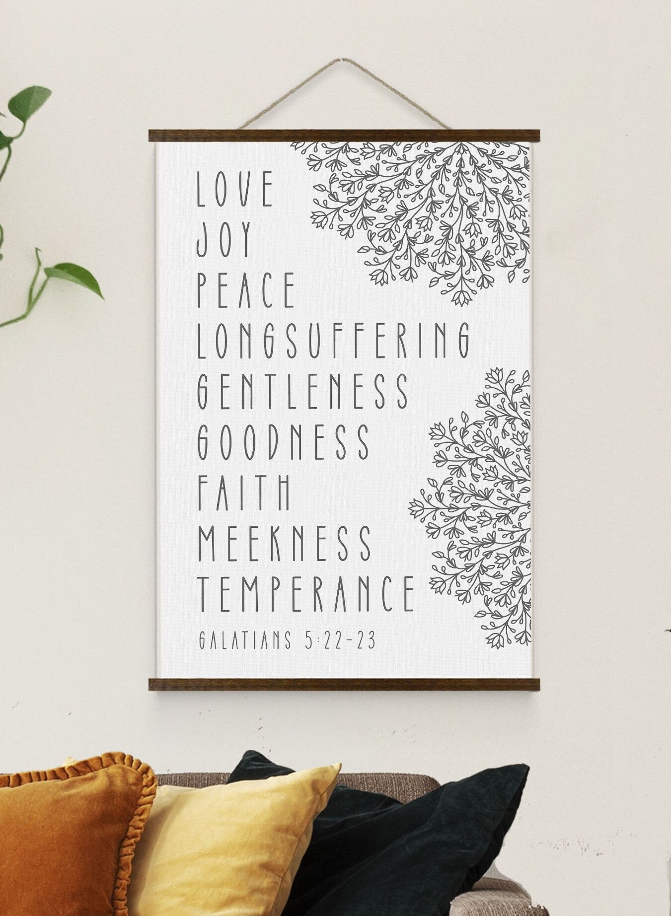 The Fruit of the Spirit | Bible Verse Hanging Canvas | Galatians 5:22-23 Scripture Wall Art Wood Hanging Canvas