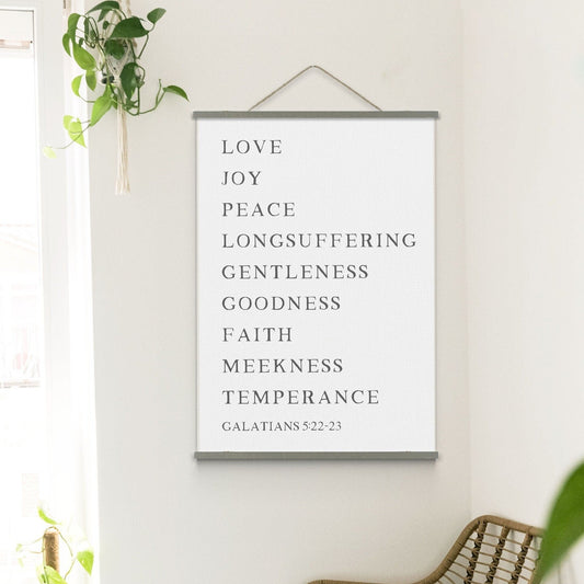 The Fruit of the Spirit | Bible Verse Hanging Canvas | Galatians 5:22-23 Scripture Wall Art Wood Hanging Canvas