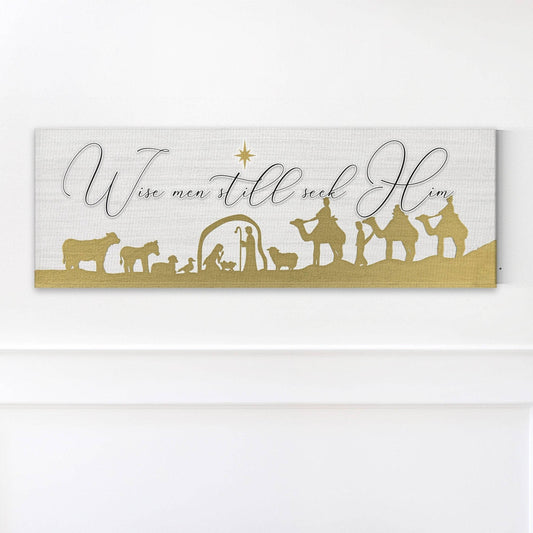 Wise Men Still Seek Him, Rustic Gold, Nativity Decor Panoramic Canvas Wrap