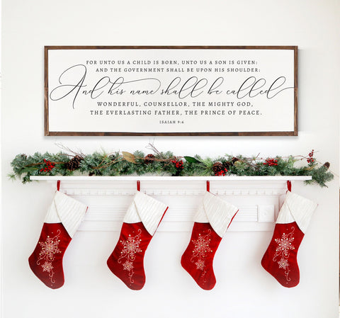 For Unto Us a child is born, unto us Son is given - Christmas Rustic Wood Sign Isaiah 9:6 | Large Christmas wood sign | Christmas Decor