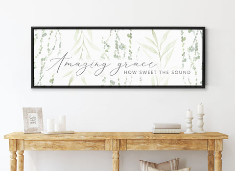 Amazing Grace, Floral Botanical Canvas Wall Art, | Christian Wall Art | Greenery Painting | Botanical Wall Art | Farmhouse