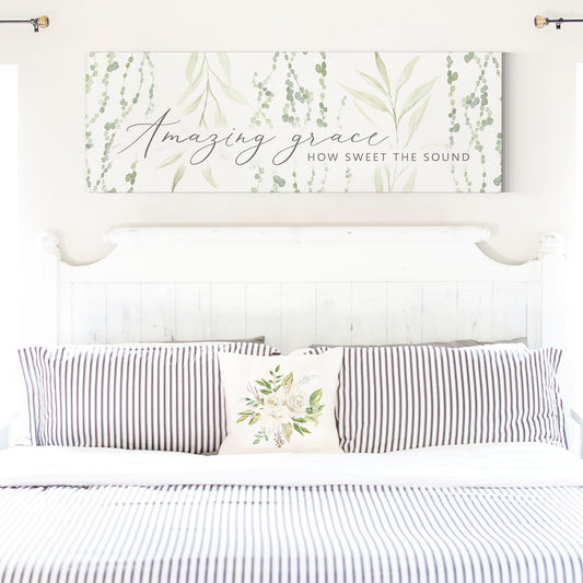 Amazing Grace, Floral Botanical Canvas Wall Art, | Christian Wall Art | Greenery Painting | Botanical Wall Art | Farmhouse