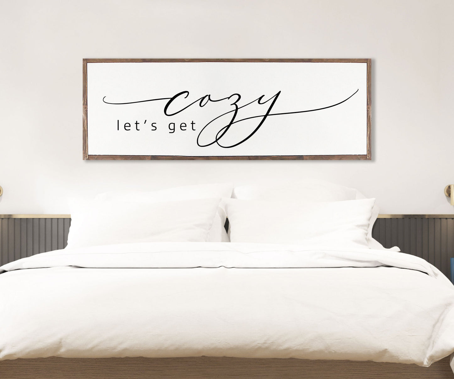 Let's Get Cozy Wood Sign | Masterbedroom | Farmhouse Wood Sign | Bedroom Room Wall Art | Family Room Wall Art |