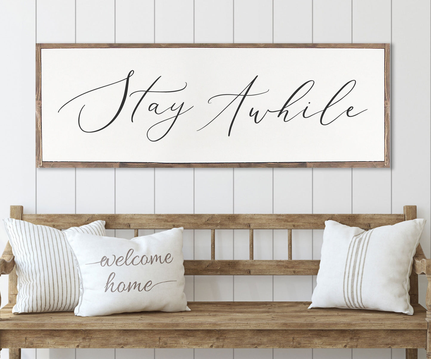 STAY AWHILE Sign FARMHOUSE |  Stay Awhile sign // home decor // Stay Awhile // framed wood sign | Guest Bedroom Sign | Stay Awhile Wood Sign