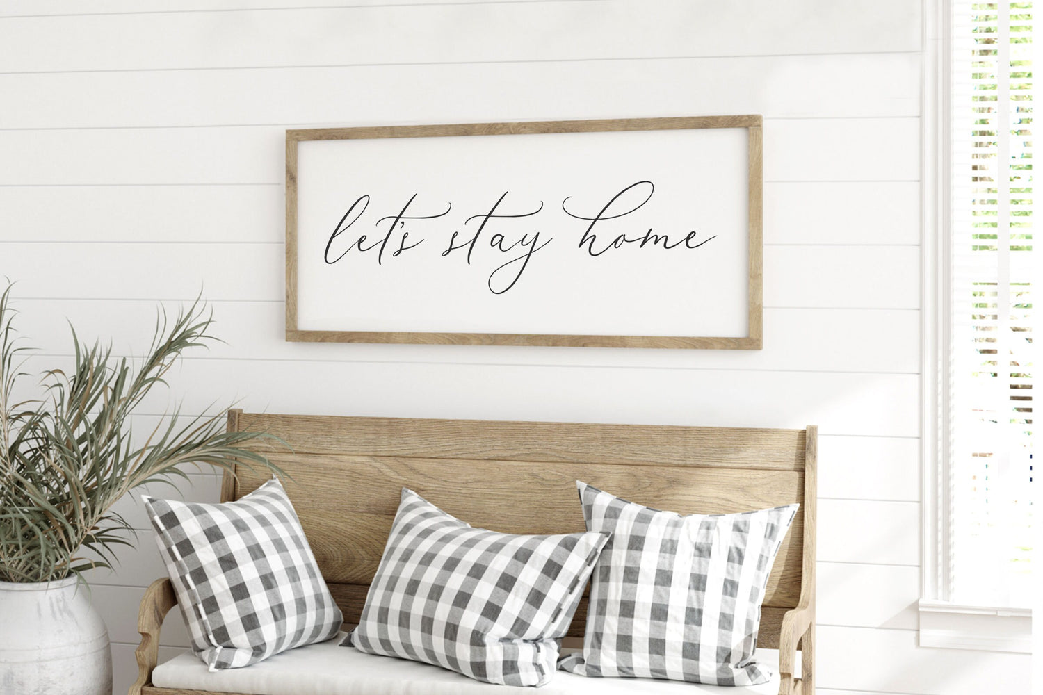 LET'S STAY HOME Wood Sign Farmhouse | Inspirational home decor | framed wood sign | Living Room Sign | Inspirational  Wood Sign |