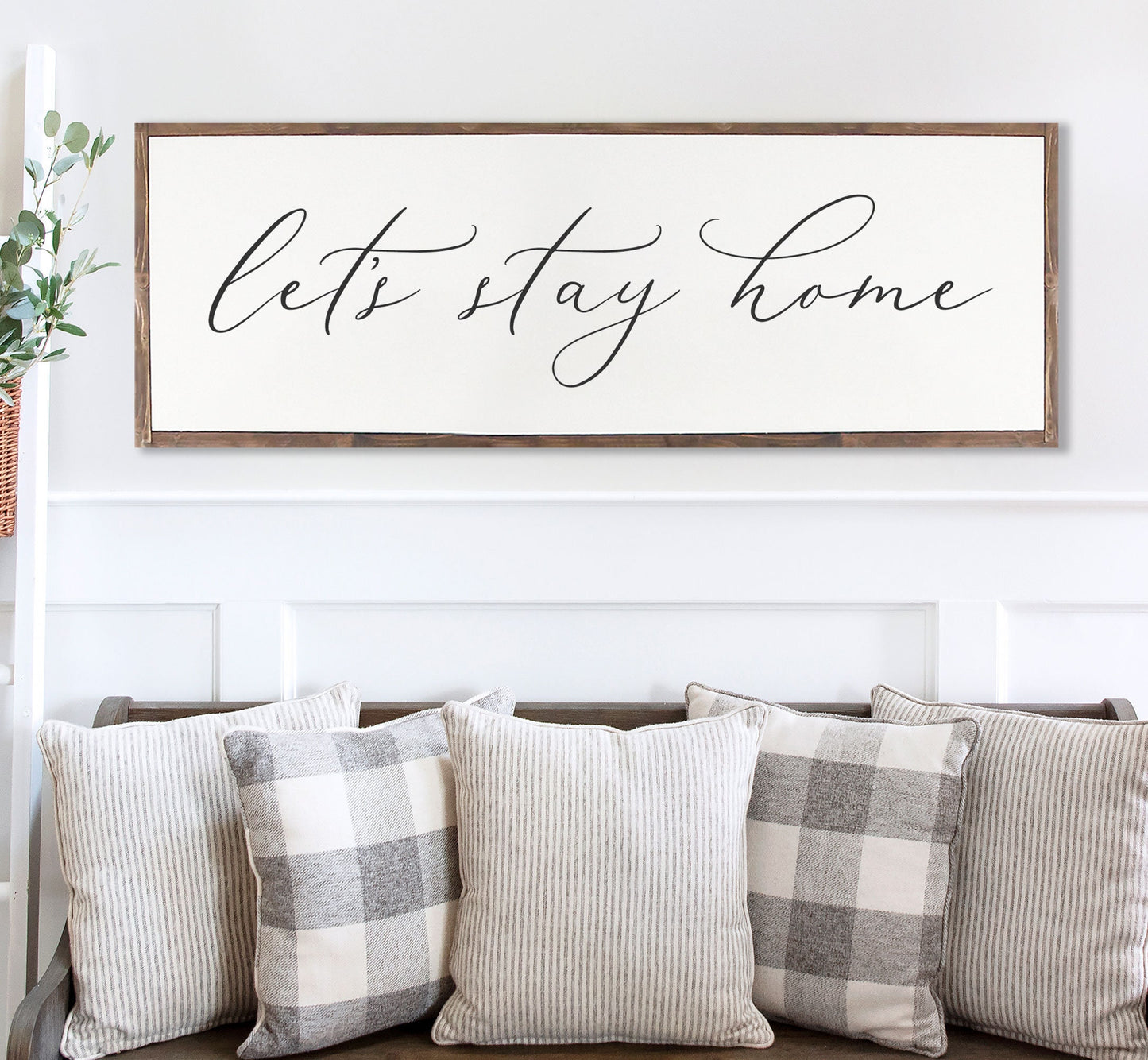 LET'S STAY HOME Wood Sign Farmhouse | Inspirational home decor | framed wood sign | Living Room Sign | Inspirational  Wood Sign |