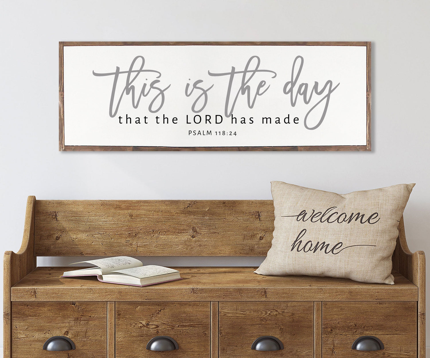 THIS IS the DAY That The Lord Has Made Wood Sign Farmhouse | Christian home decor | framed wood sign | Living Room Sign | Christian Wall Art