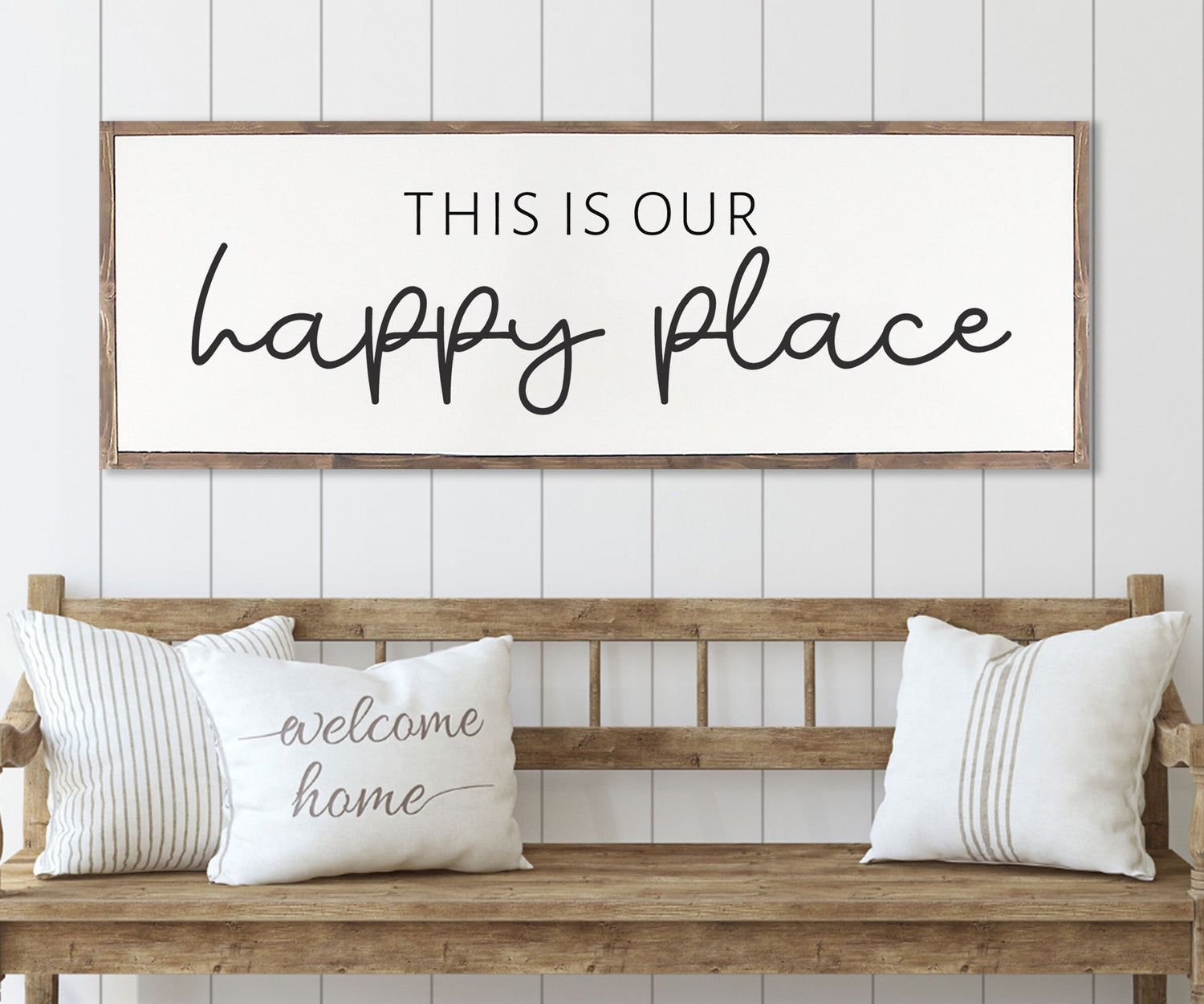 This Is OUR HAPPY PLACE Sign Farmhouse | Family Room decor | framed Wood Sign | Family Room Sign | This Is Our Happy Place | Farmhouse Sign