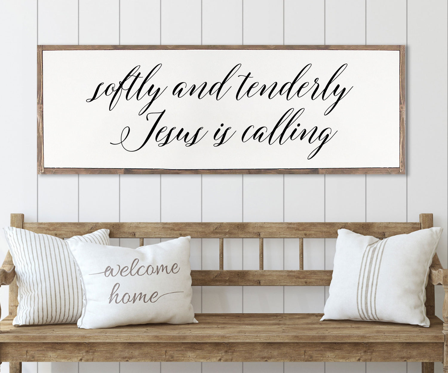 Softly And Tenderly Jesus Is Calling Sign Farmhouse | CHRISTIAN WALL ART | framed Wood Sign | Home Decor | Jesus is Calling | Farmhouse Sign