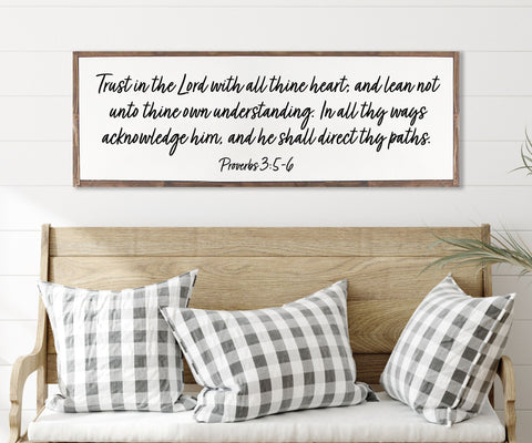 TRUST IN THE Lord With All Thine Heart  Farmhouse | Christian Wall Art | framed Wood Sign | Home Decor | Scripture Sign |  Proverbs 3:5-6