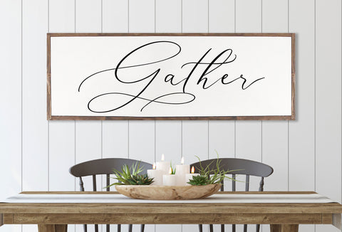 GATHER SIGN FARMHOUSE |  Gather sign // large gather sign // dining room sign // framed gather sign | framed wood sign | gather wood sign
