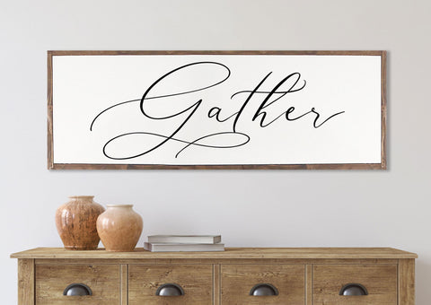 GATHER SIGN FARMHOUSE |  Gather sign // large gather sign // dining room sign // framed gather sign | framed wood sign | gather wood sign