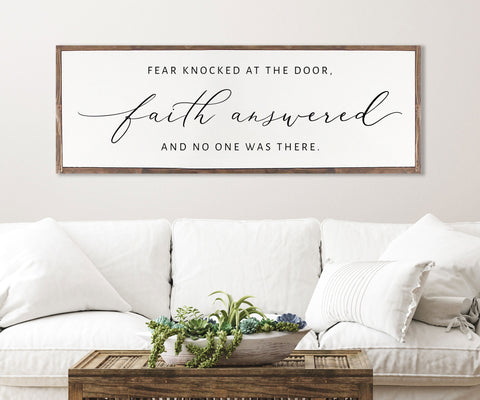 Fear Knocked at the Door Faith Answered Sign Farmhouse | CHRISTIAN WALL ART |framed wood sign | Living Room Sign | Inspirational  Wood Sign
