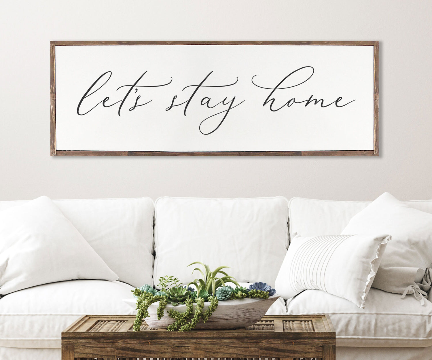 LET'S STAY HOME Wood Sign Farmhouse | Inspirational home decor | framed wood sign | Living Room Sign | Inspirational  Wood Sign |