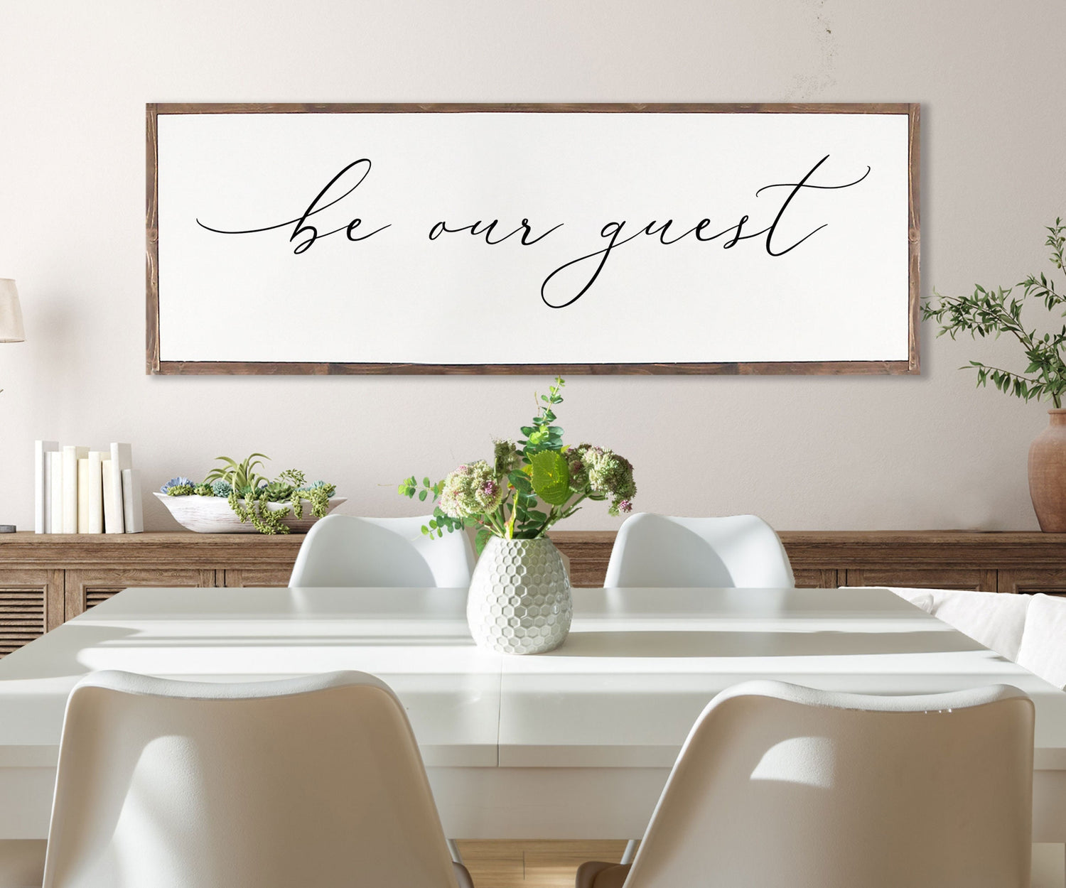 BE OUR GUEST Sign Farmhouse | Dining Room home decor | framed wood sign | Dining Room Wood Sign | Be Our Guest Dining Room Sign | Farmhouse