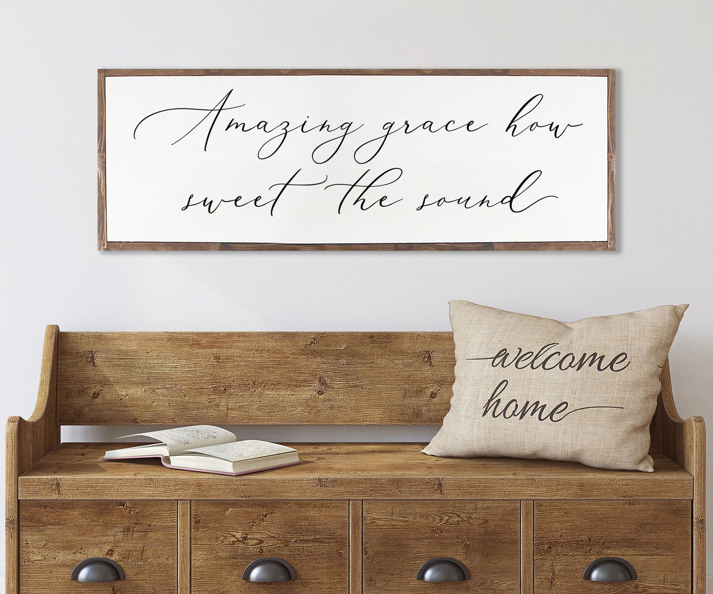 Amazing Grace How Sweet The Sound Sign Farmhouse | CHRISTIAN WALL ART | Home Décor | framed Wood Sign | Family Room Sign | Farmhouse Sign