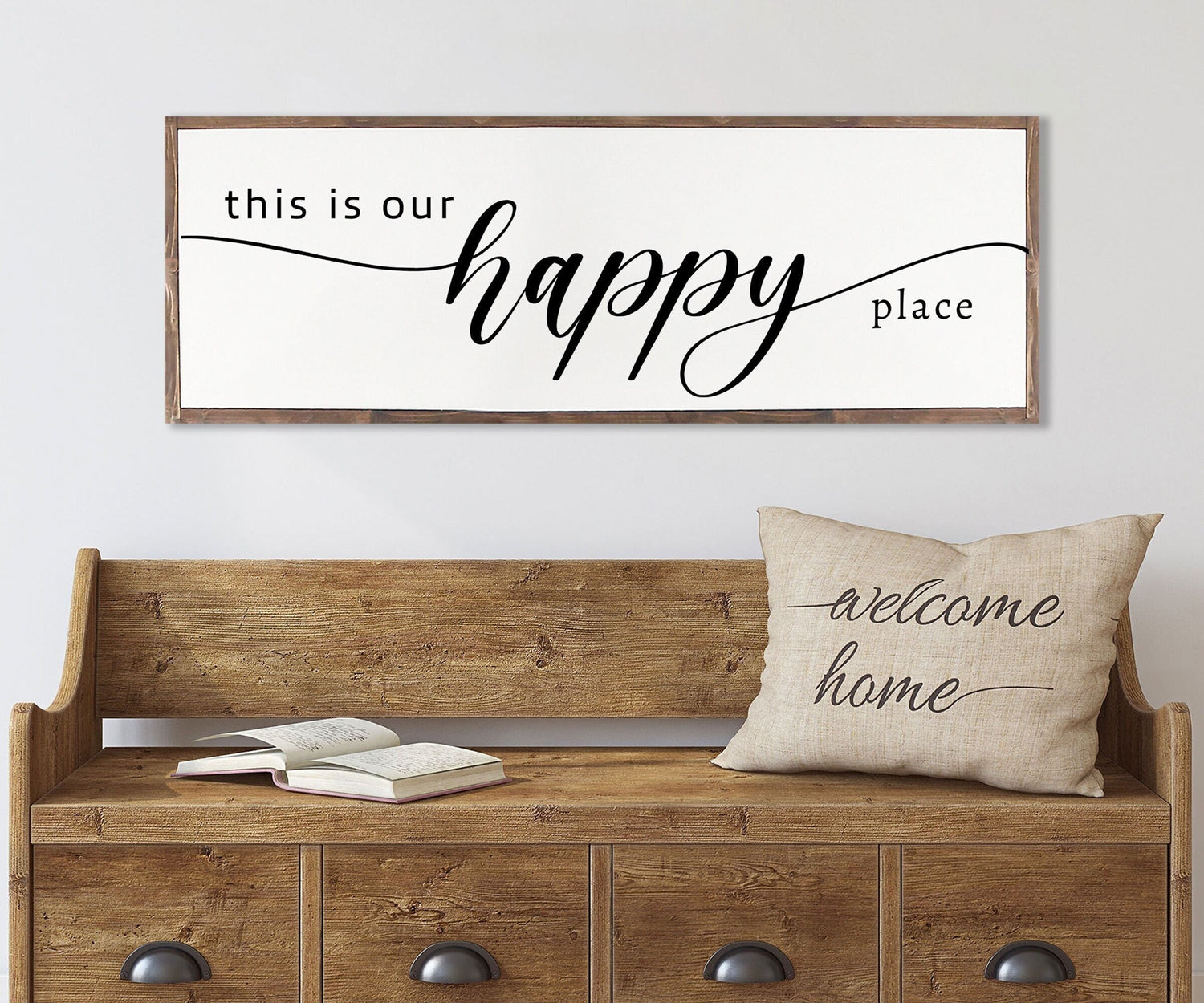 This Is OUR HAPPY PLACE Sign Farmhouse | Family Room decor | framed Wood Sign | Family Room Sign | This Is Our Happy Place | Farmhouse Sign