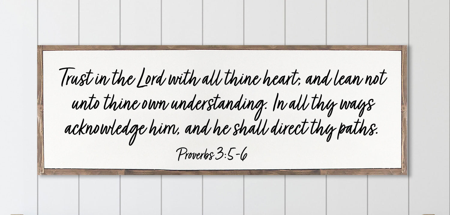 TRUST IN THE Lord With All Thine Heart  Farmhouse | Christian Wall Art | framed Wood Sign | Home Decor | Scripture Sign |  Proverbs 3:5-6