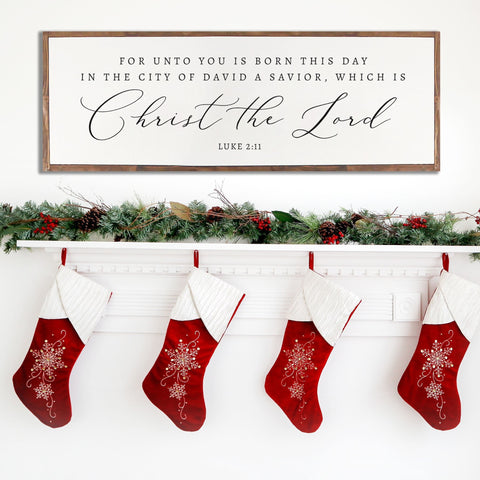 For Unto You Is Born This Day - Christmas Rustic Wood Sign Luke 2:11 | Large Christmas wood sign | Christmas Decor | Christian Decoration