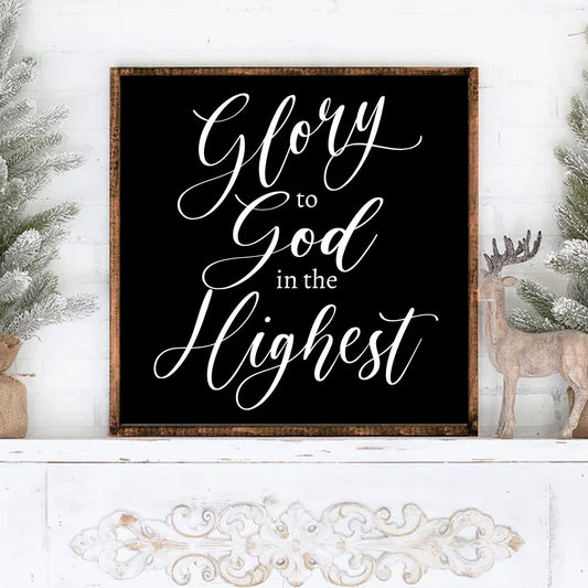 GLORY TO GOD In The Highest Christmas Rustic Wood Sign | Glory to God In the Highest Framed Christmas wood sign | Christmas Decor Luke 2:14