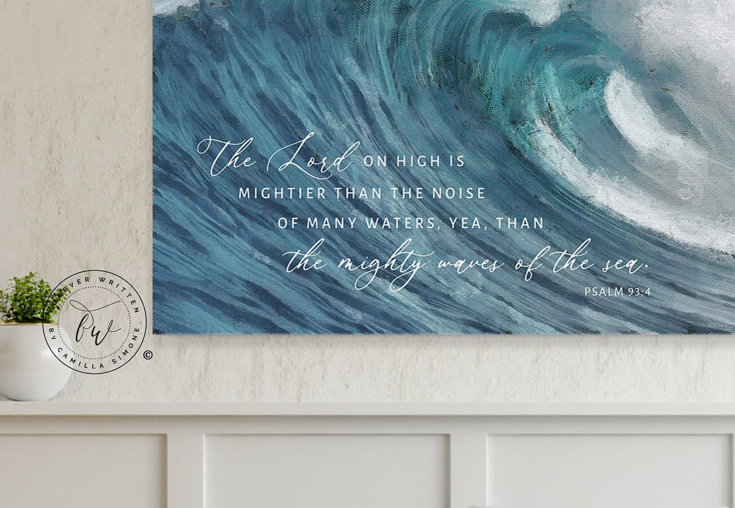 The Lord on High is Mightier Canvas Wall Art, | Christian Wall Art | Waves Coastal Beach Painting | Coastal Wall Art | Psalm 93:4 Wall Art