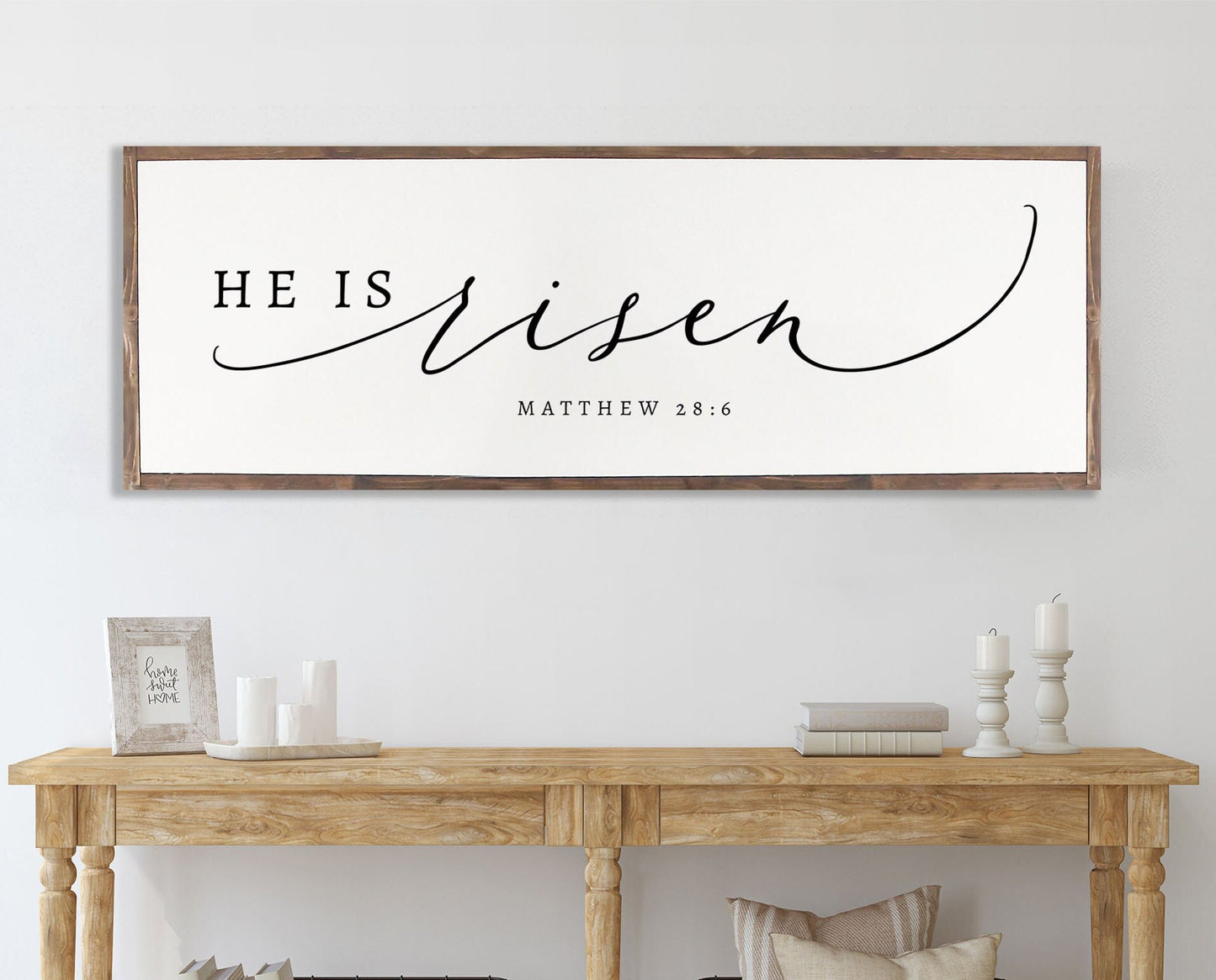 HE IS RISEN Easter Christian Wood Sign | Master bedroom  Farmhouse Wood Sign | Christian Wall Art | Scripture Wall Art | Matthew 28:6