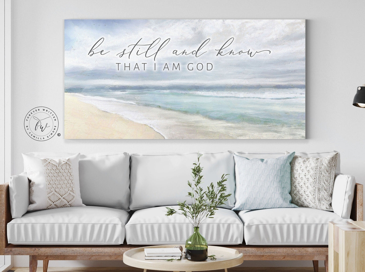 Be Still And Know That I Am God Coastal Canvas Wall Art, | Christian Wall Art | Coastal Beach Painting | Beach Coastal Wall Art | Farmhouse