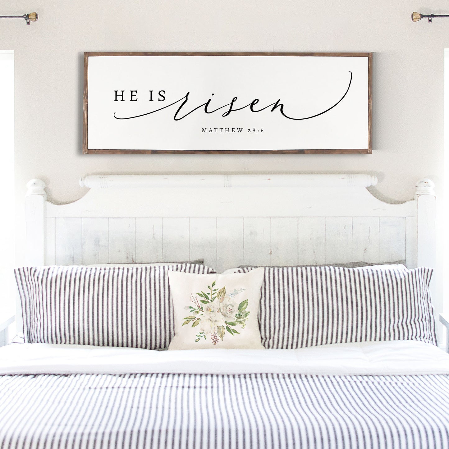 HE IS RISEN Easter Christian Wood Sign | Master bedroom  Farmhouse Wood Sign | Christian Wall Art | Scripture Wall Art | Matthew 28:6