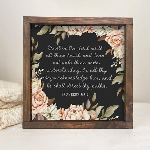 Vintage Floral FALL WALL DECOR, Trust In The Lord Proverbs 3:5-6 Thanksgiving, Christian Wall Art, rustic wood sign, Scripture gift